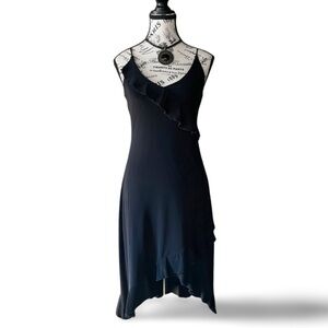 Black Asymmetrical Ruffle Midi Dress S Y2K 90s sleek minimalist